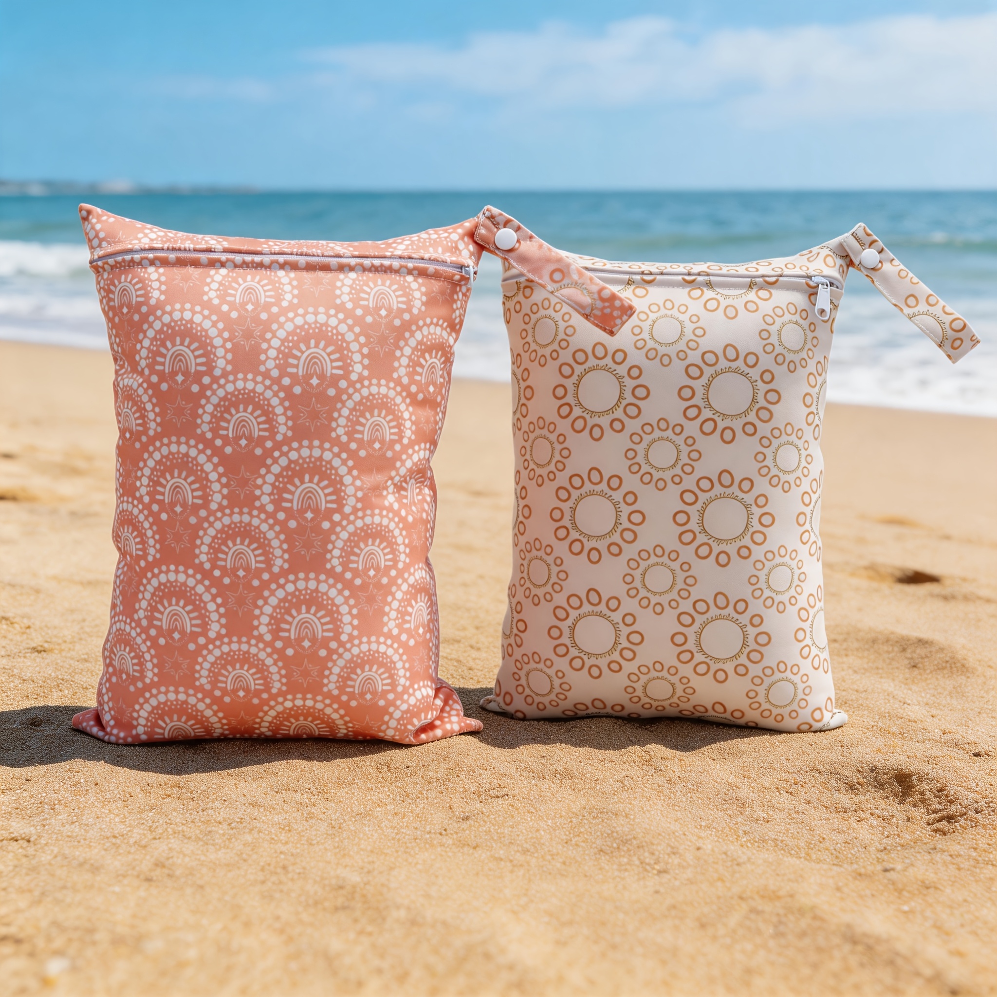 2pcs Set Pattern Printed Reusable Women's Tote Bag, With Zipper Dry Wet Bag, Travel Beach Pool Diaper Wet Bag, Suitable For Diapers, Wet Clothes, Swimwear, Wet Wipes Storage