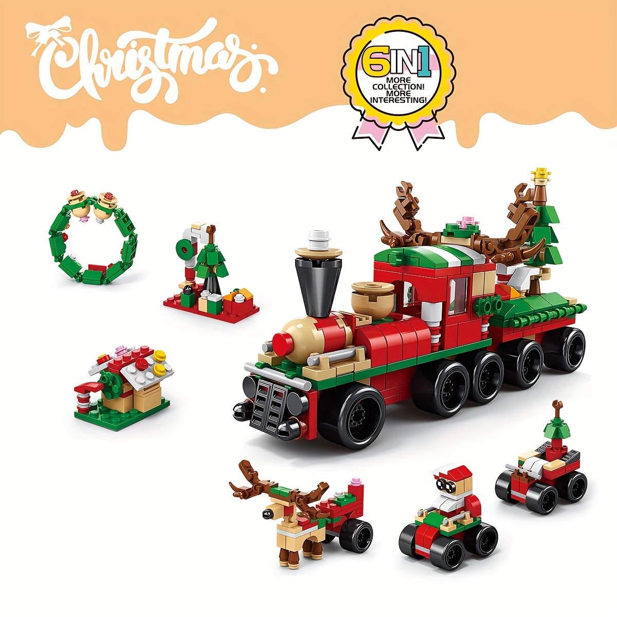 

6 In 1 Christmas Train Building Blocks, Assembly Shapes Toys For Children, Educational Toys, Diy Assembly Model, Christmas Gift