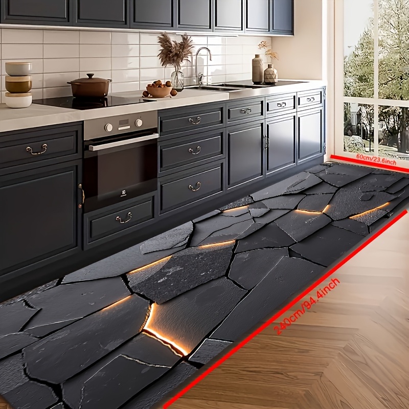 TEMU 1pc Alfombra de Cocina, de con y Grietas Negras, Tapete de Cocina de 0.392 Pulgadas de , Material de Franela Premium, Antideslizante y Lavable a