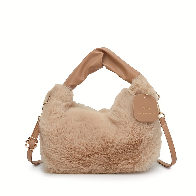 TEMU Fashion Plush Handbag, Cute Fur Shoulder Bag, Women's Handbag, Autumn And Winter Fashionable And Cute Crossbody Bag