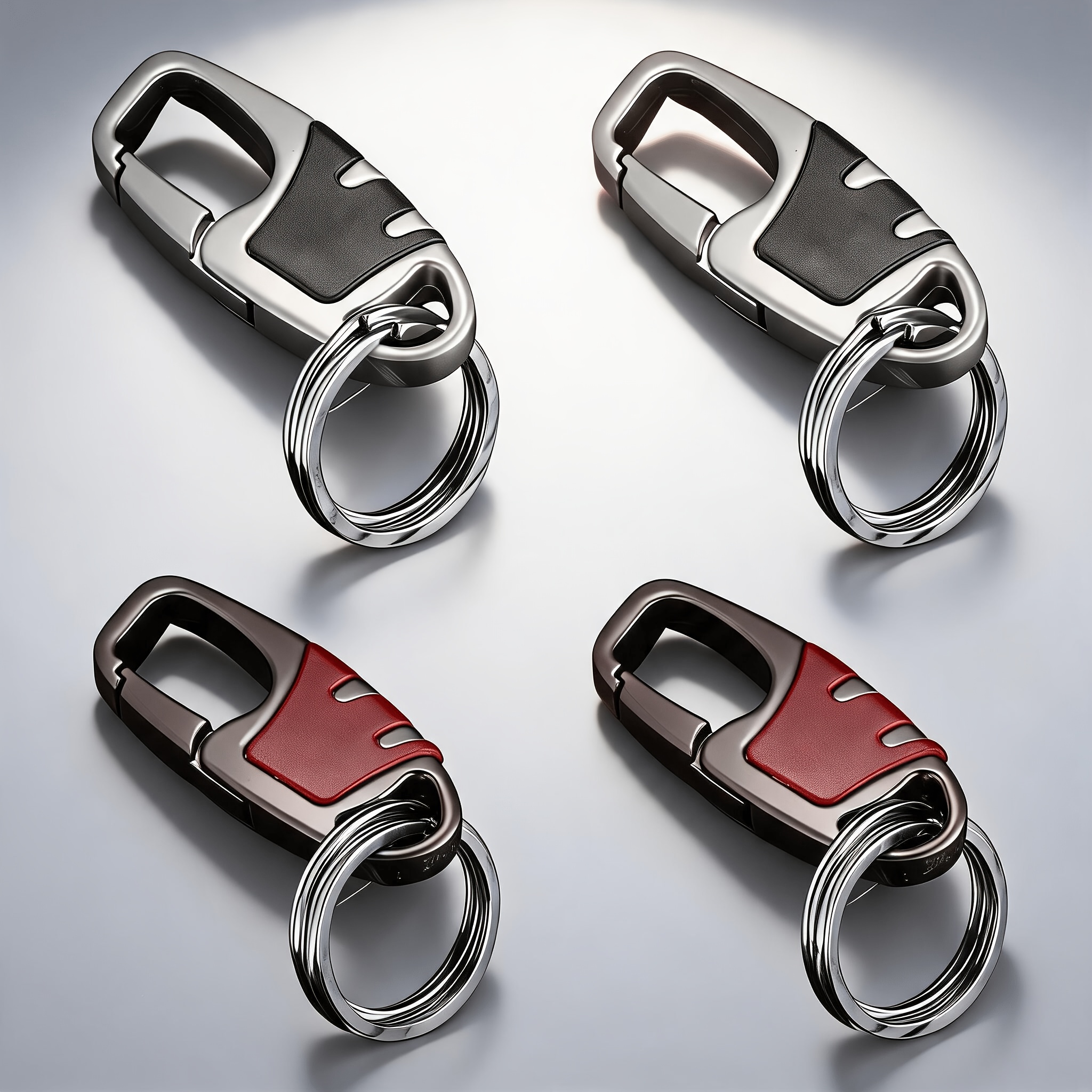 TEMU 4pcs Premium Alloy Carabiner Keychain, One-piece Molded Metal Clip With Double Metal Split Rings, Sturdy Key Organizer For Car Keys Bags, Ideal