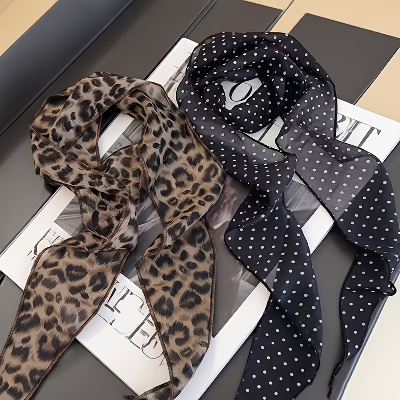 E-shop 2er-Set High-End und sexy Leopardenmuster- und schwarz-weiße Punktschals, Größe ca. 140 cm x 8,5 cm, Polyesterfaser, kann als Gürtelschal