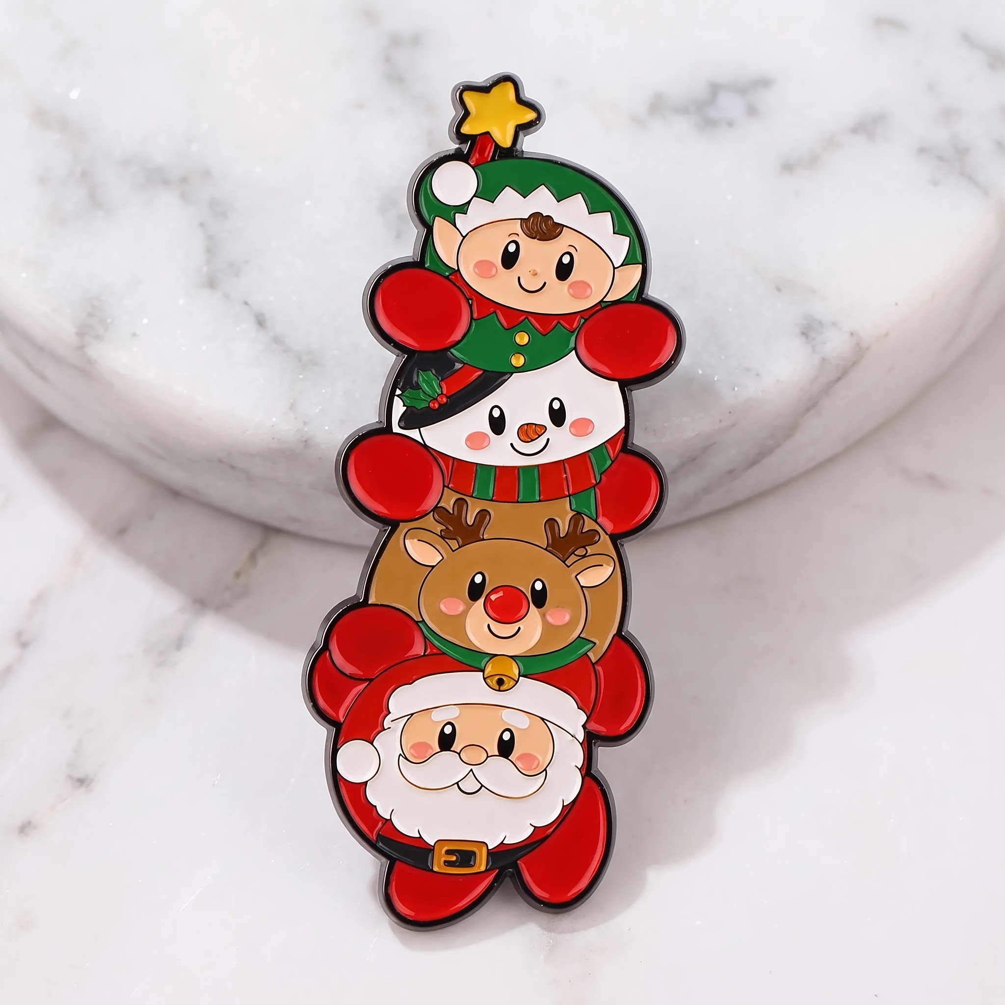 TEMU Christmas Stacking Enamel Pins - Santa Claus, Elf, Snowman, Reindeer Pattern Badges - Holiday Party Pins For Bags, Hats, And Gifts