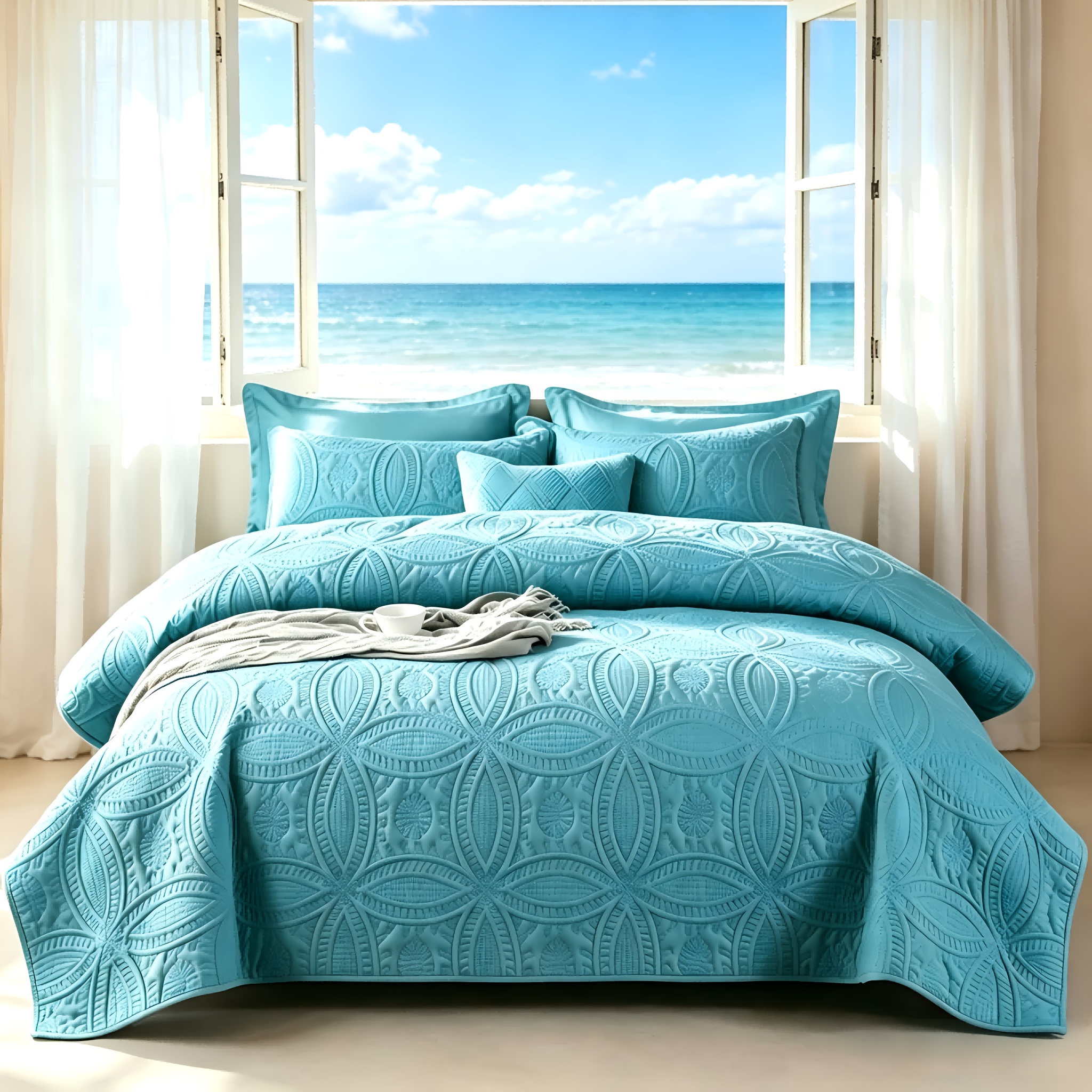 ultra soft embossed quilted bedspread set with pillow shams luxurious textured coverlet for twin queen king breathable   bedding for bedroom sofa living room halloween christmas holiday decor
