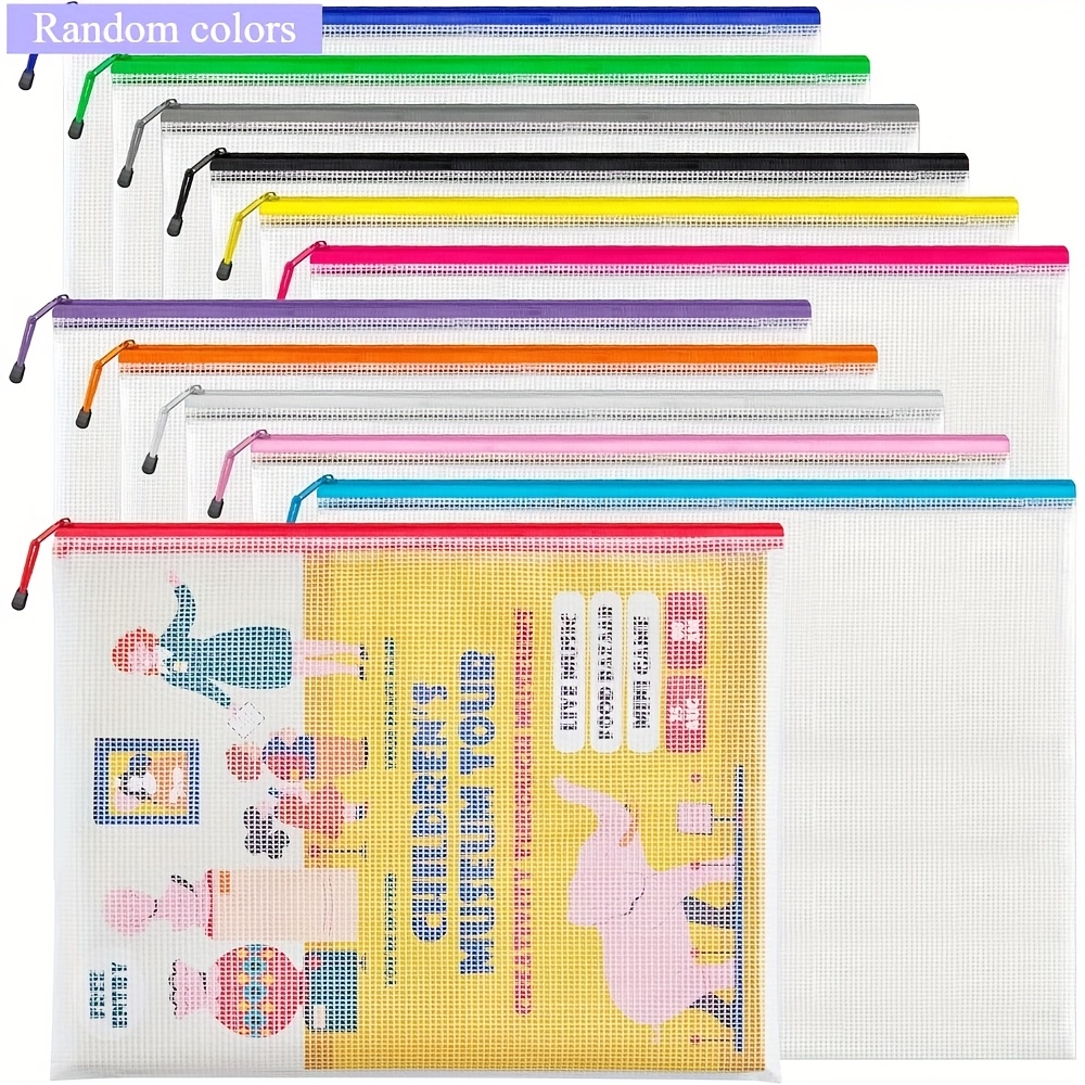 E-shop 36/24/12er Pack A3-Größe Netz-Reißverschlussbeutel, zufällige Farben – Große Aufbewahrungsbeutel für Bürobedarf, Puzzles, Spielzeug,