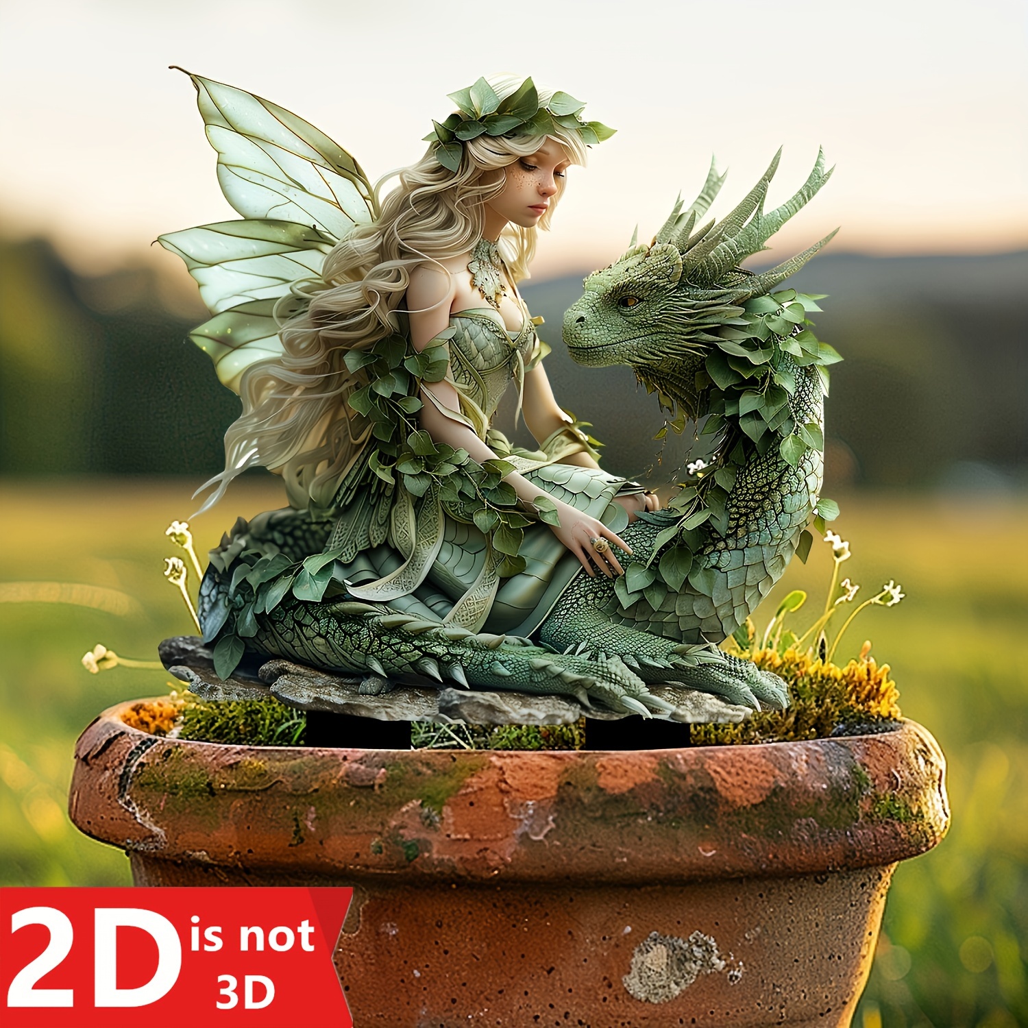 

2d Green Fairy And Plaque - Acrylic Outdoor Art, Bohemian Sty Le Decoration, Flower Theme Lawn Decoration