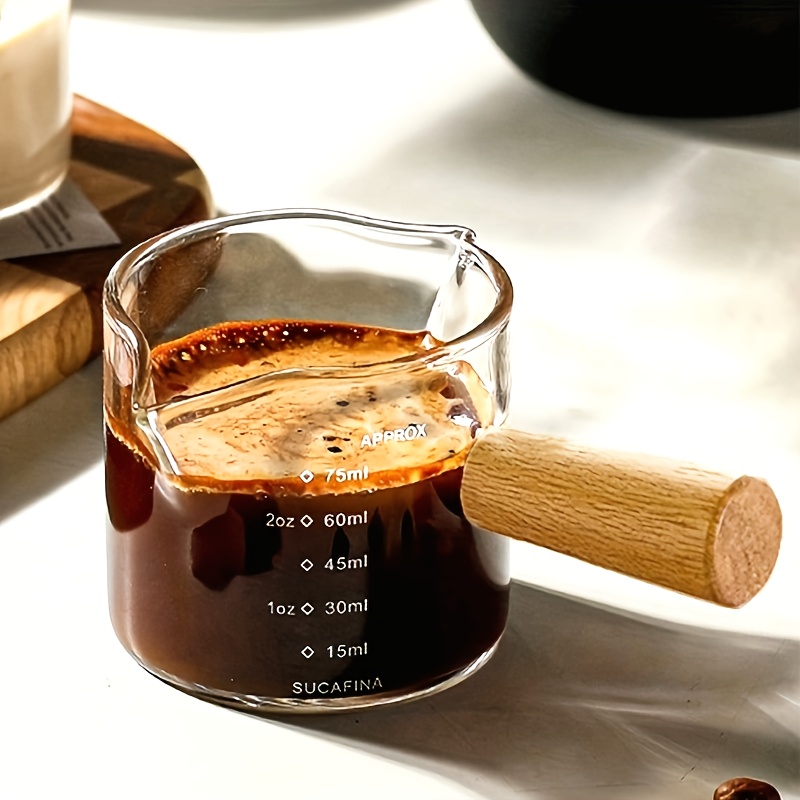 Image of Shaon Double-mouthed Woodballs Coffee Cup, 100ml/3.5oz Double-graduated Measuring Cup, Pointed Coffee Cup, Pot, Milk Graduated Cup, Glass Coffee Accessories