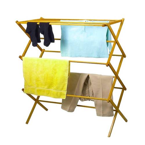 Foldable Bamboo Clothes Drying Rack - a Sturdy and Foldable Clothes Drying Rack, Saving Portable Clothes Drying Rack, Suitable for Drying Clothes, Towels, Blankets, and Delicate Items, Suitable for Indoor and Outdoor Use, Floor Standing