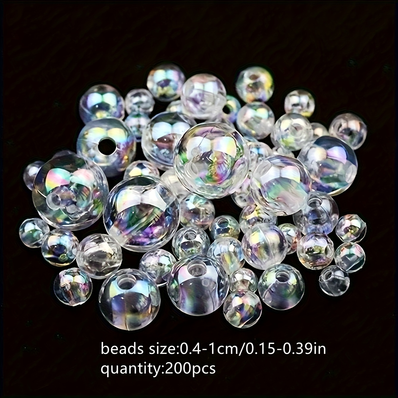 200pcs 4-10mm Acrylic Transparent Round Beads White Mixed Pack, For Making, Filler For Bead Jewelry Craft
