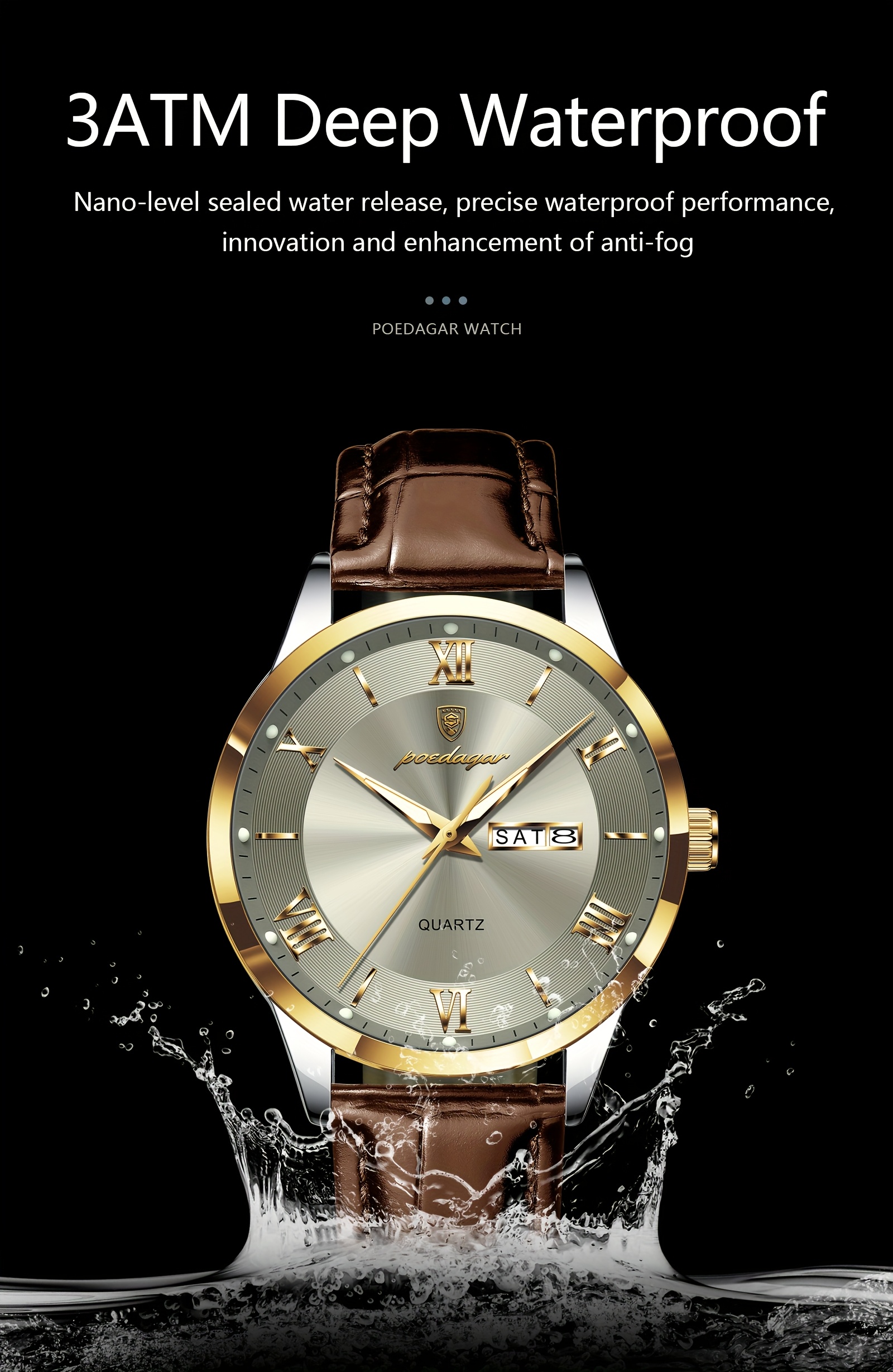 Luxe Zakelijk Herenhorloge met Lichtgevende Waterdichte Kalender, Casual Quartz Herenpolshorloge