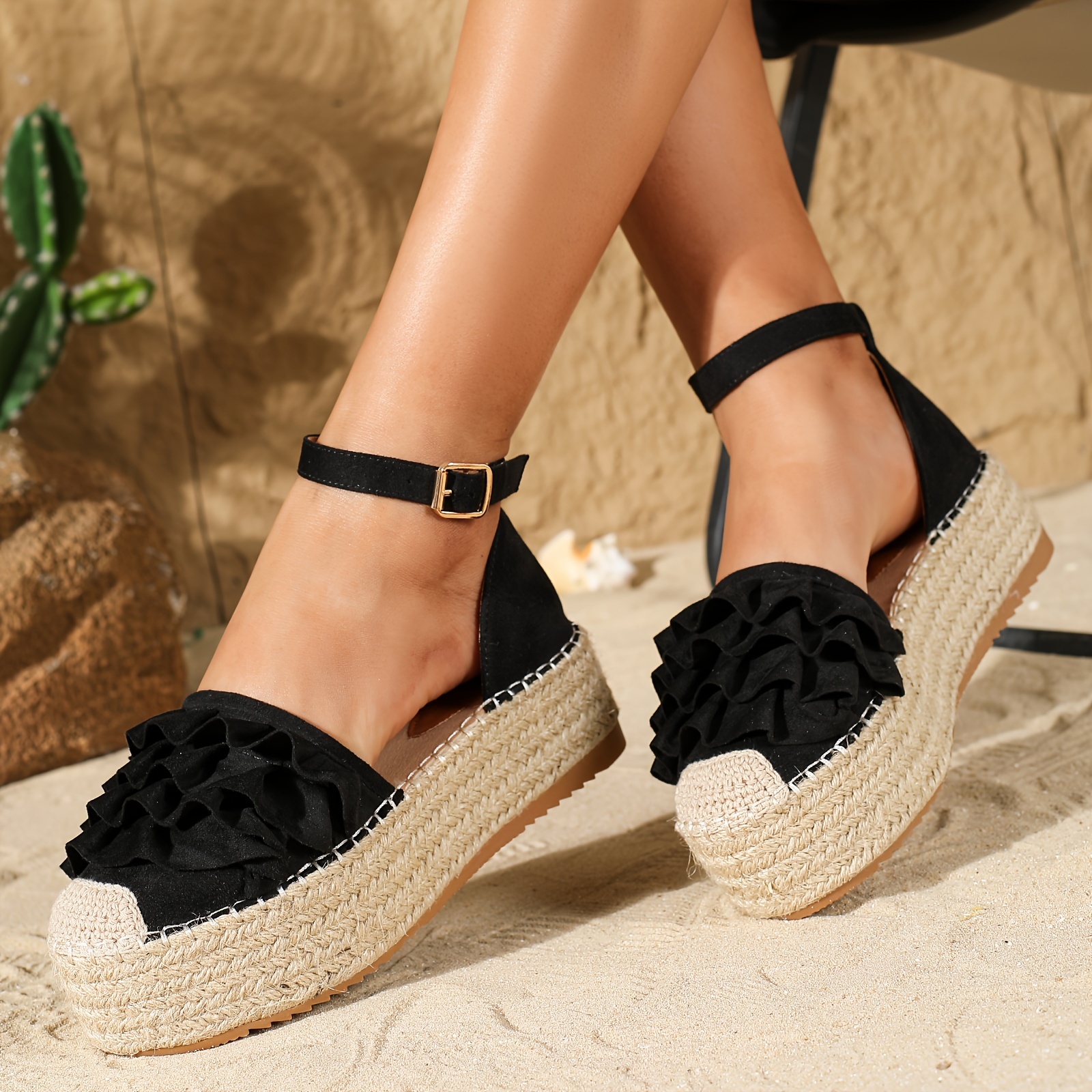 sandales compensées en espadrilles femmes design à volants Temu