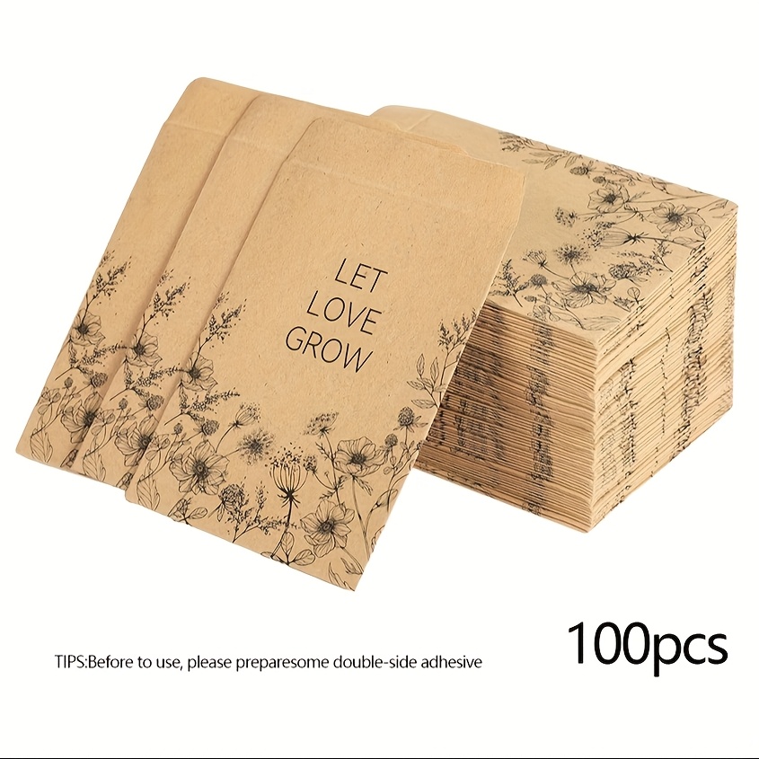 100pcs Envelopes, 8.0 X 5.99cm, Self-sealing Paper Seed Packets With "let " Printing, Pre-printed Seed Storage Envelopes, Seed Organizing Template, Seed Storage
