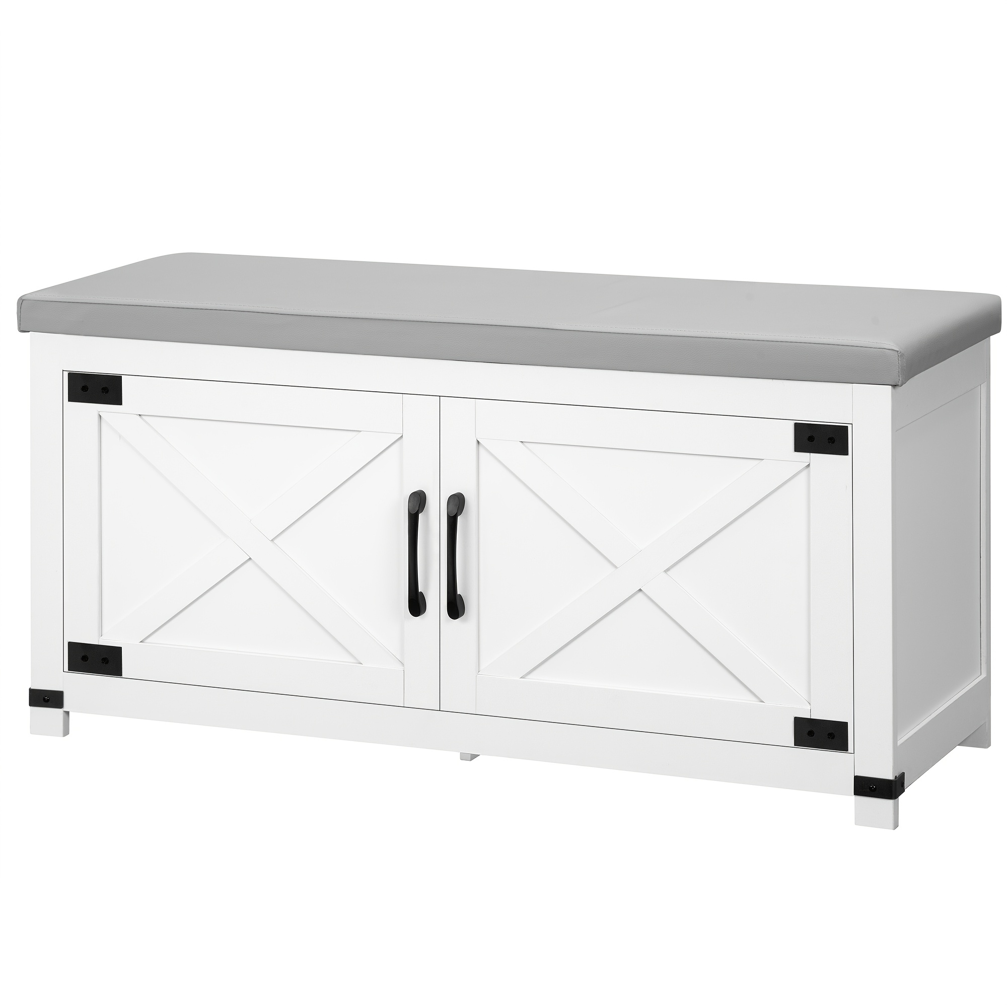 Image of Shoe Bench With Seat, Shoe Rack With Bench, Padded Cushion, 35 X 100 X 49cm, For 12 Pairs, Load 150kg, For Entrance, Living Room, Hallway, White, Shoe Rack With Bench And Seat