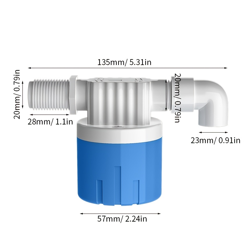1 Set 1/2 Inch Float Valve for Water Tank, Automatic Water Level Control Device, Blue Plastic Float Ball Valve Switch, Suitable for Swimming Pools, Ponds, Livestock (Side Inlet)