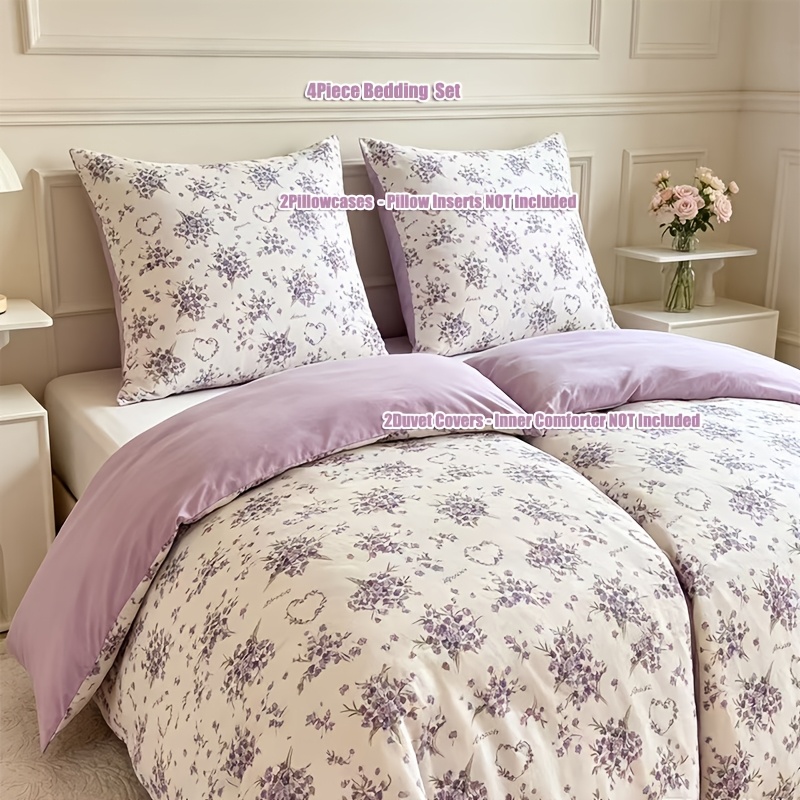Image of 4pcs Bedding | -season Duvet Covers 135 X 200 Cm And 2 Euro Pillowcases 80 X 80 Cm, Skin-friendly Bed For Bedroom, Duvet And Pillow Inserts Not Included