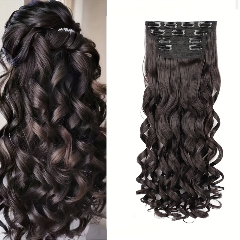 20 inch clip in hair extensions for women 4pcs set long bouncy curly synthetic hairpieces heat resistant hair clip extensions details 1