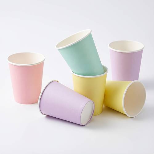 24pcs set macaron pink purple yellow party disposable tableware party gathering paper cup set