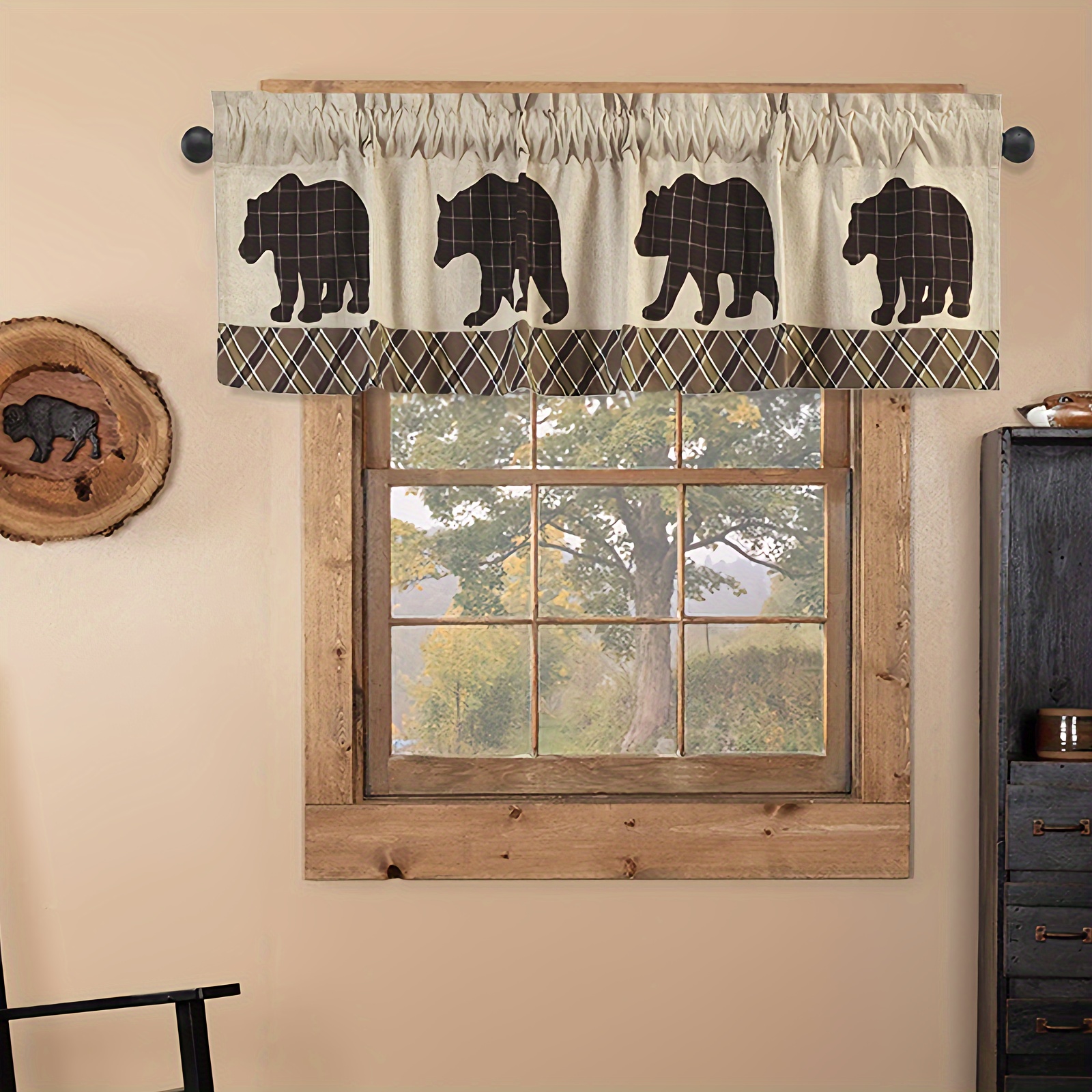 

Rustic Black Bear Silhouette Valance For Windows - Father's Day Or Any Cabin-style Home Decor