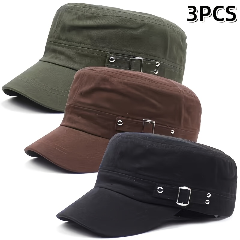 TEMU 3pcs Pack Baseball Caps For - Adjustable Duckbill Flat Top Hats With Options, Breathable Suitable For Outdoor Sports, Fishing, Camping, Casual