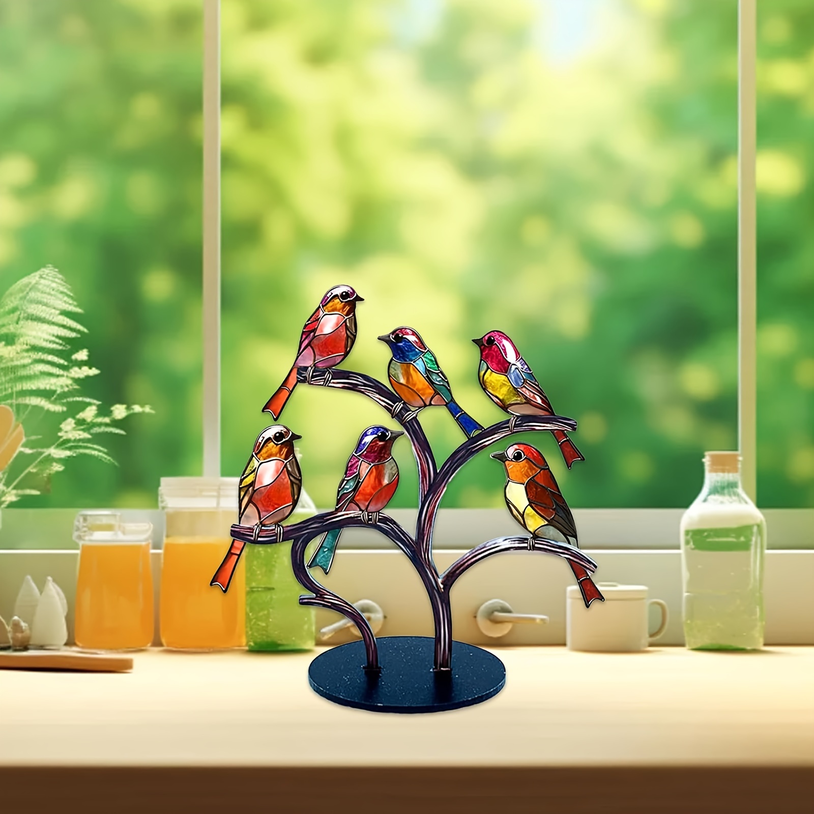 

1pc 2d Acrylic Bird Ornament, Colourful Metal Bird Desktop Ornament, Modern Style Bird Home Decoration, Suitable For Dining Room, Living Room, Study, Office, Etc.