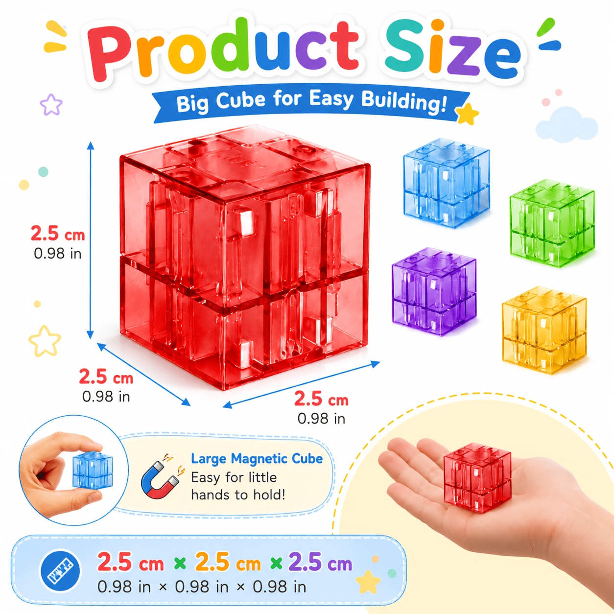 35pcs Clear Magnetic Blocks, Colorful Building Cubes for Kids