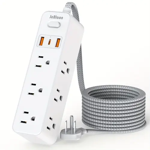 9ac 3usb power strip with protector 5ft extension cord flat plug outlet for home office dorm and travel white multi outlet with usb ports 1c 2a essential for office and travel accessories
