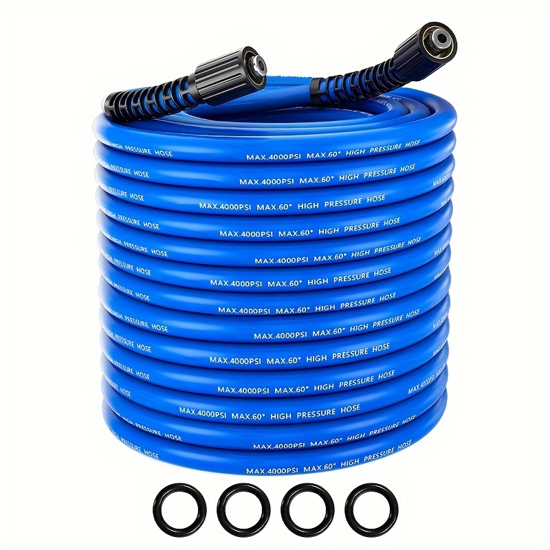 TEMU Pressure Washer Hose 50 Ft X 1/4 Inch, Upgraded Kink Resistant Professional Flexible Hose, 4000 Psi Replacement Extension Hose