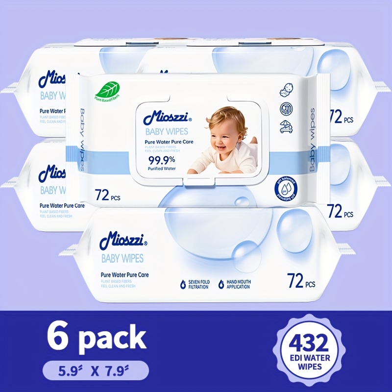 Image of 6-pack Wipes With No Additives, Unscented, Plant-based Material - Than Other Non-woven Fabrics, Gentle For & , Wet Wipes, Perfect For Face, Body & Diaper