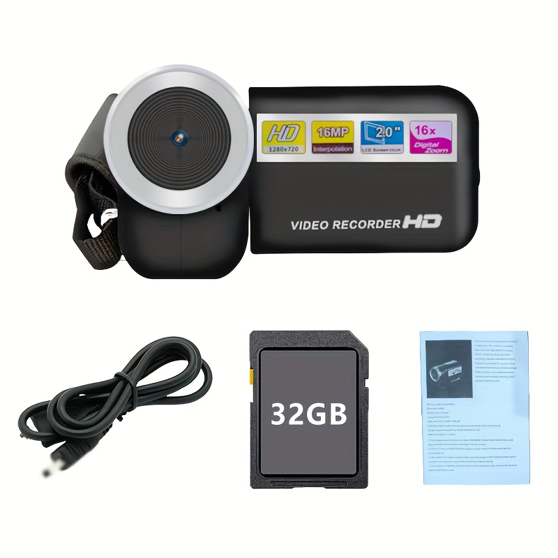 TEMU Cámara de Video Digital Portátil con Fotografía y Grabación de Video, Alimentación por USB y Batería, Video HD 720P, 8x, Diseño Retro Compacto