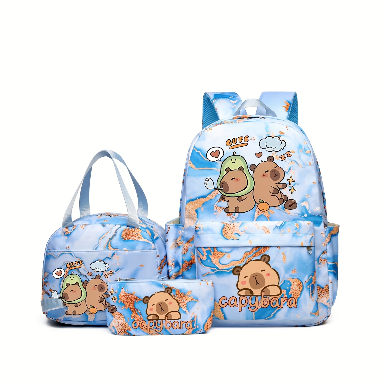 3pcs Capybara Preppy Backpack Set Cute Cartoon Design, Large Capacity  School Bag with Adjustable Straps Shoulder Bag Clutch Zipper Pouch