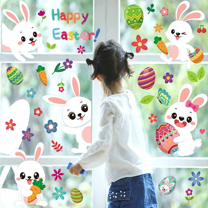 

137pcs-easter Static Window Stickers, Rabbit Egg Double-sided Decorative Window Stickers, Holiday Window Decoration Stickers