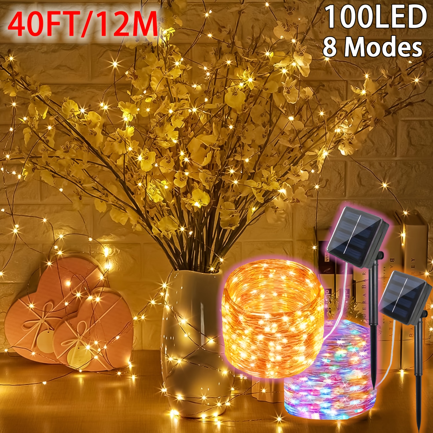 

1/2/4/6 Pack Solar String Lights, Total 40ft 100led Solar Powered Ip65 Waterproof Fairy Lights 8 , Halloween Christmas Decorations (, Warm White)