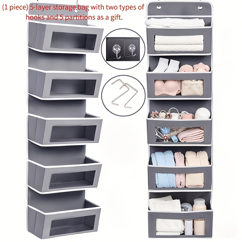 TEMU 5-layer Behind-door Storage Rack - 19.96kg Load-bearing Durable Hanging Storage Rack, No-drill Anti-tilt Design, Multifunctional Plastic Storage