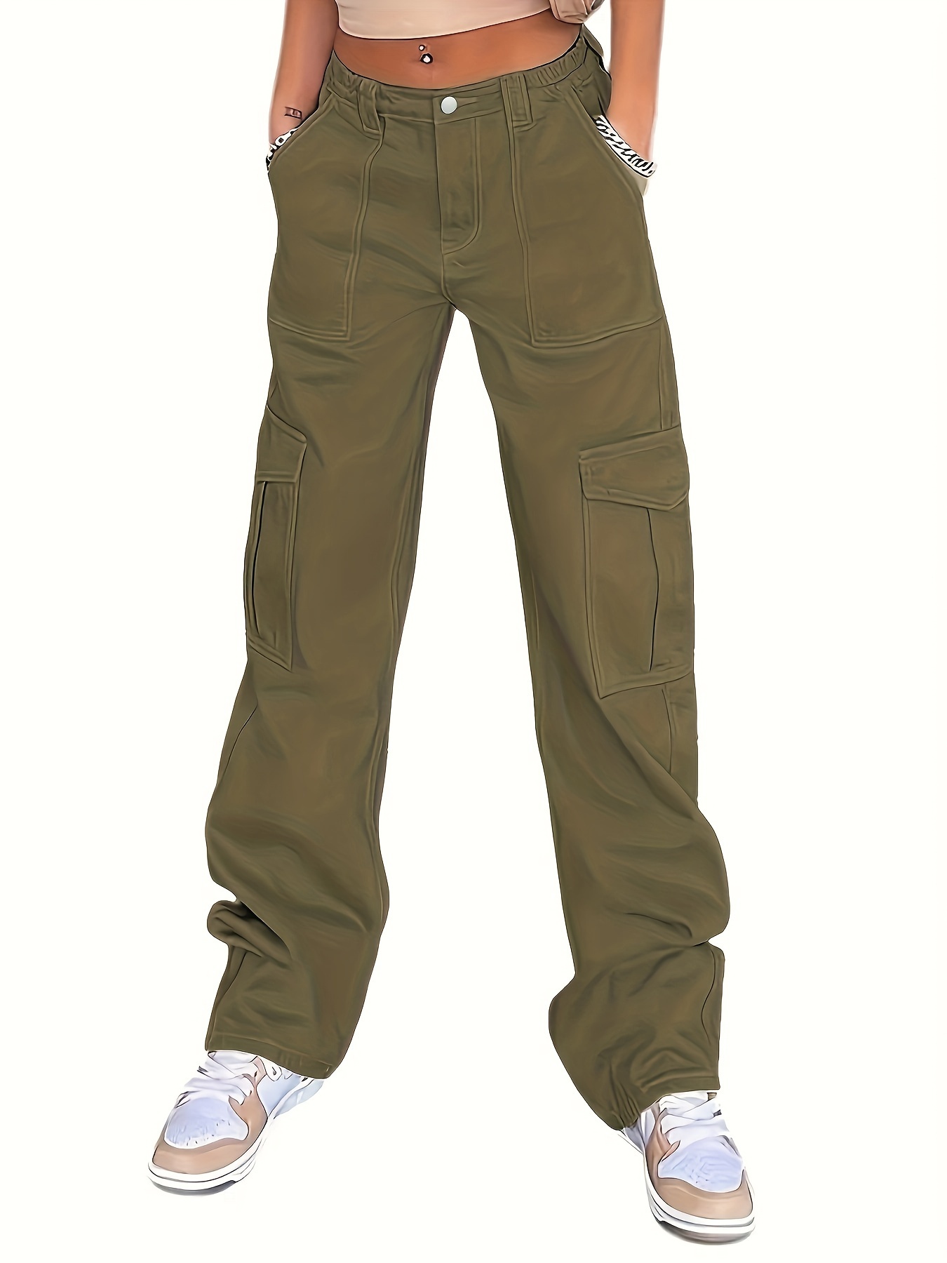 Loose Fit High Rise Cargo Pants High Waist Flap Pockets Non - Temu Germany