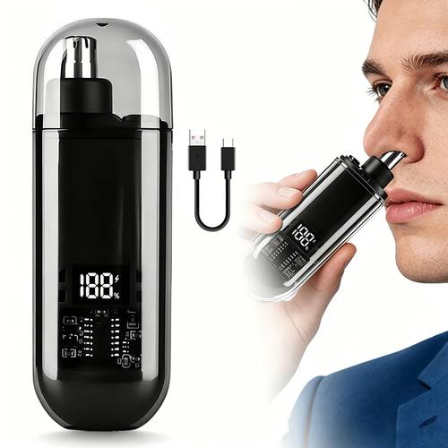 mens and womens nose hair trimmer electric nose hair clipper with transparent led display usb rechargeable portable mini nose hair trimmer dual sided black and orange suitable for ears
