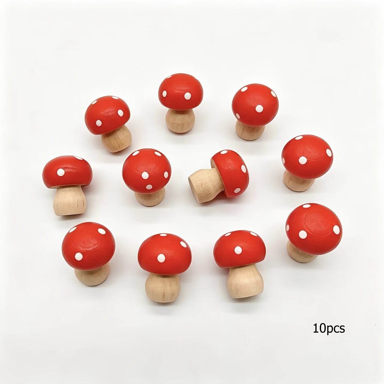 Image of 10pcs Of Garden Miniature Bonsai Additions, Wooden Red Mushroom Ornaments, Suitable For Garden Decoration Arrangement