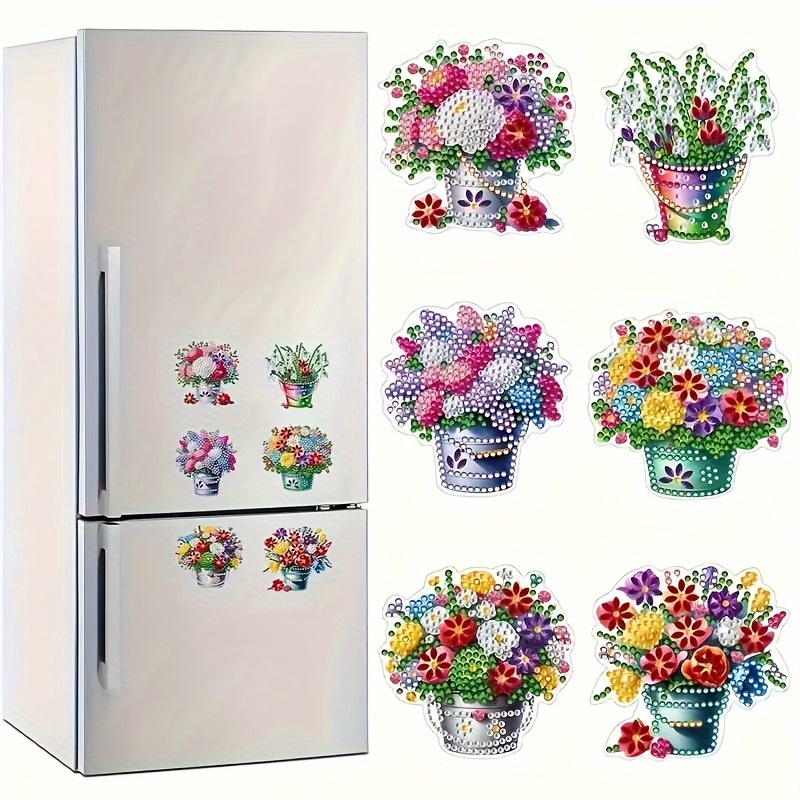 

6pcs Flower Pots Flowers Magnetic Fridge Stickers Diy Kitchen Refrigerator Decoration Christmas Gift