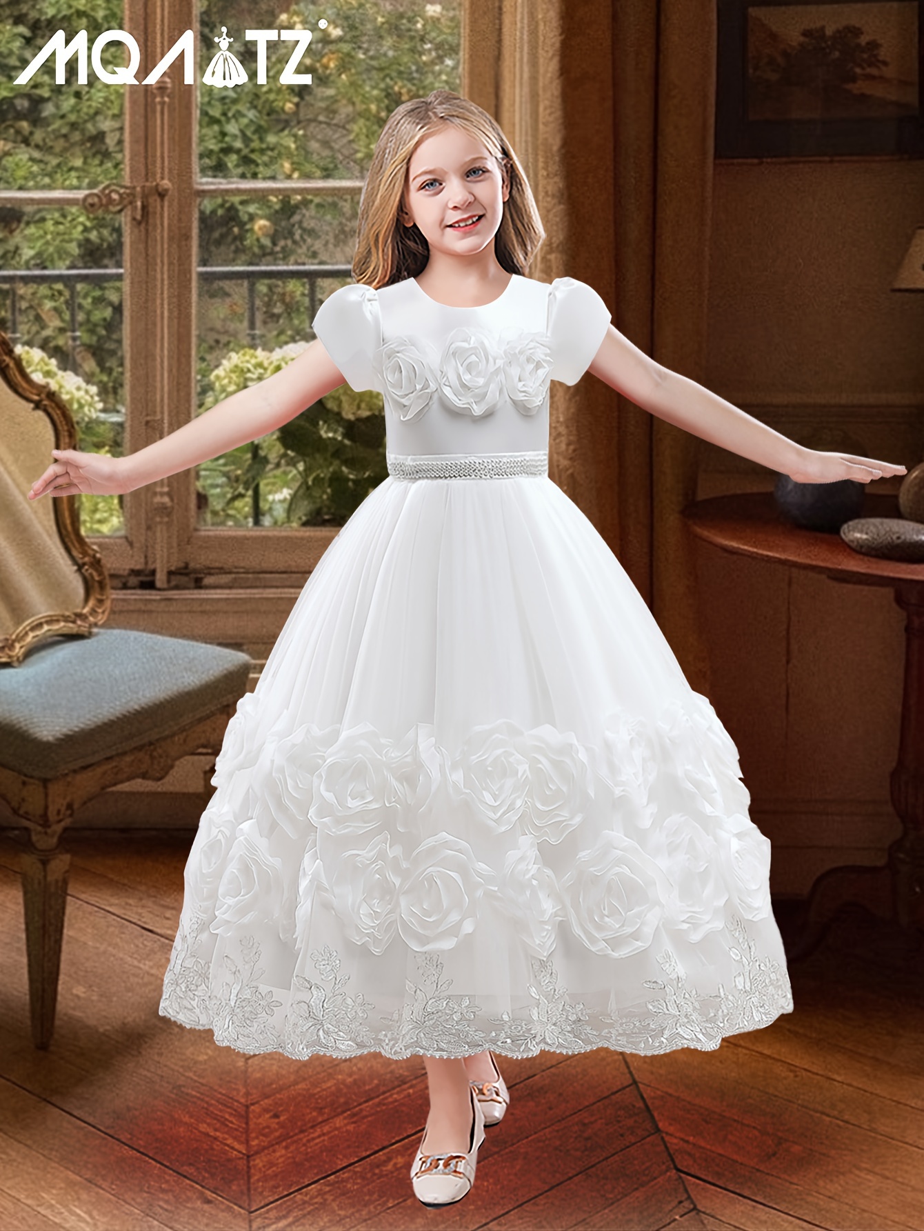 Girl Formal Dress Ball Gown 3d Flower Lace Embroidered Dress - Temu United  Kingdom