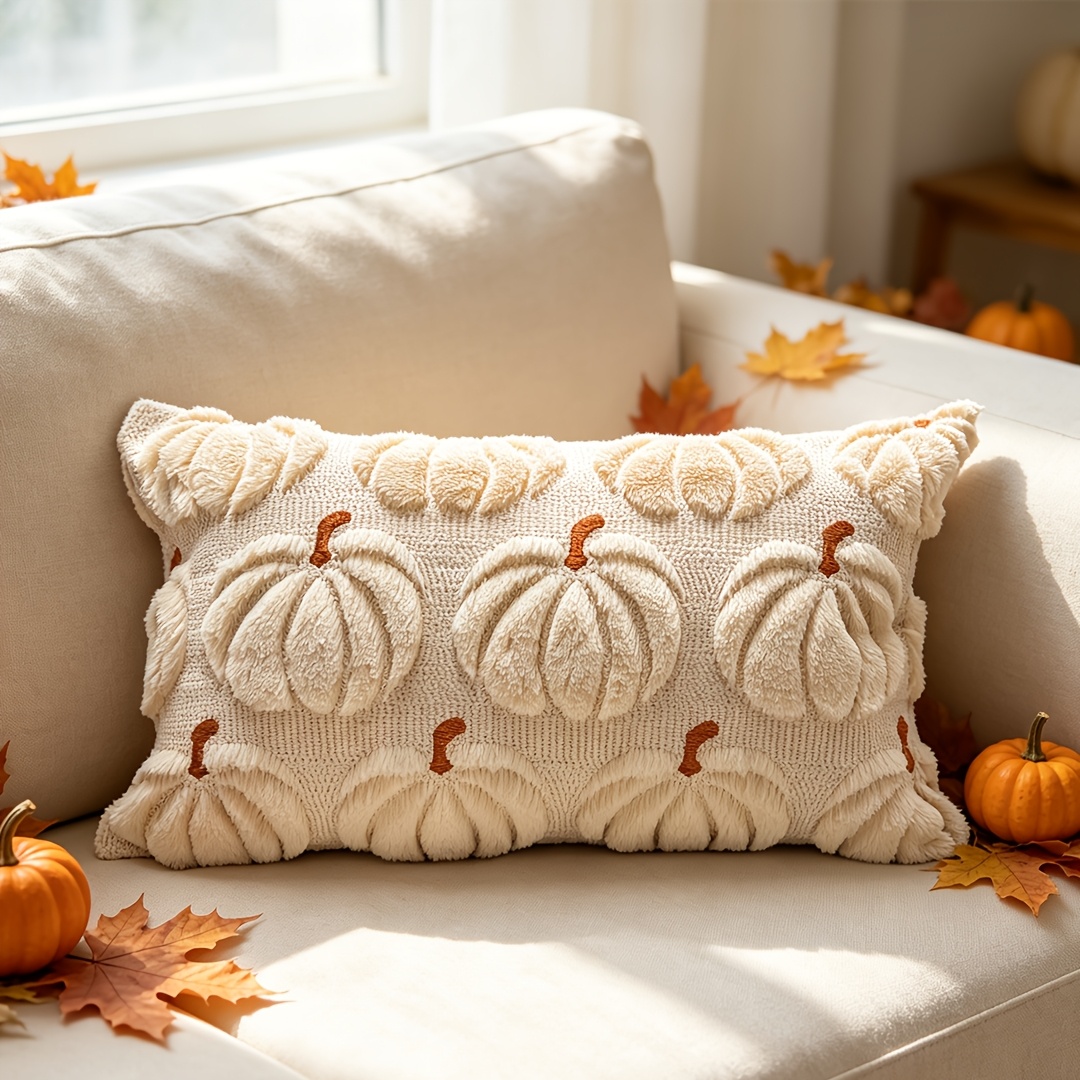 TEMU 1pc Fluffy Cracked Pumpkin Pillow Cover, In Multiple Sizes, Thanksgiving Decoration, Halloween And Christmas Party Pillow Covers, Soft And