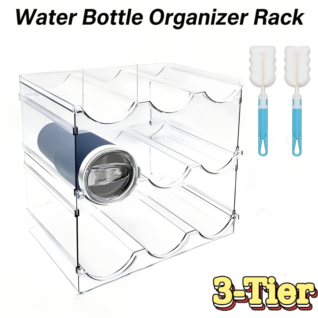 3-tier Stackable Water Bottle Organizer Rack, Clear & , Durable Plastic Space- Storage, Easy Assembly, Ideal For Wine & Travel Mug Organization, Kitchen Organizers And Storage