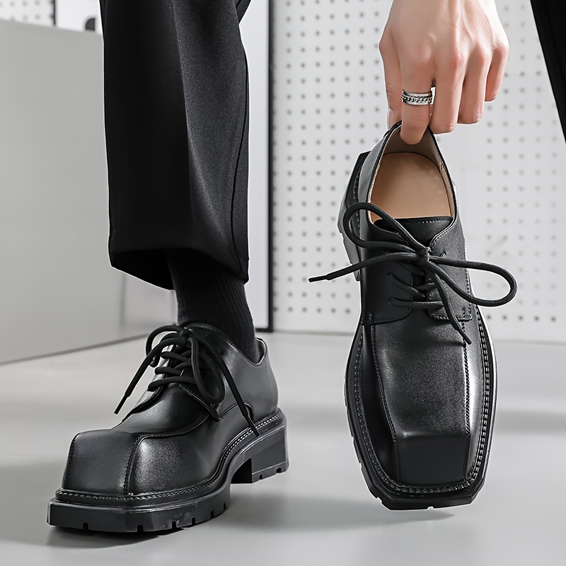 [Trendy Japanese Men's Shoes] Trendy Japanese High-end Popular Men's Shoes | Small Square Head Thick Sole Green Derby Casual Heightening Ins