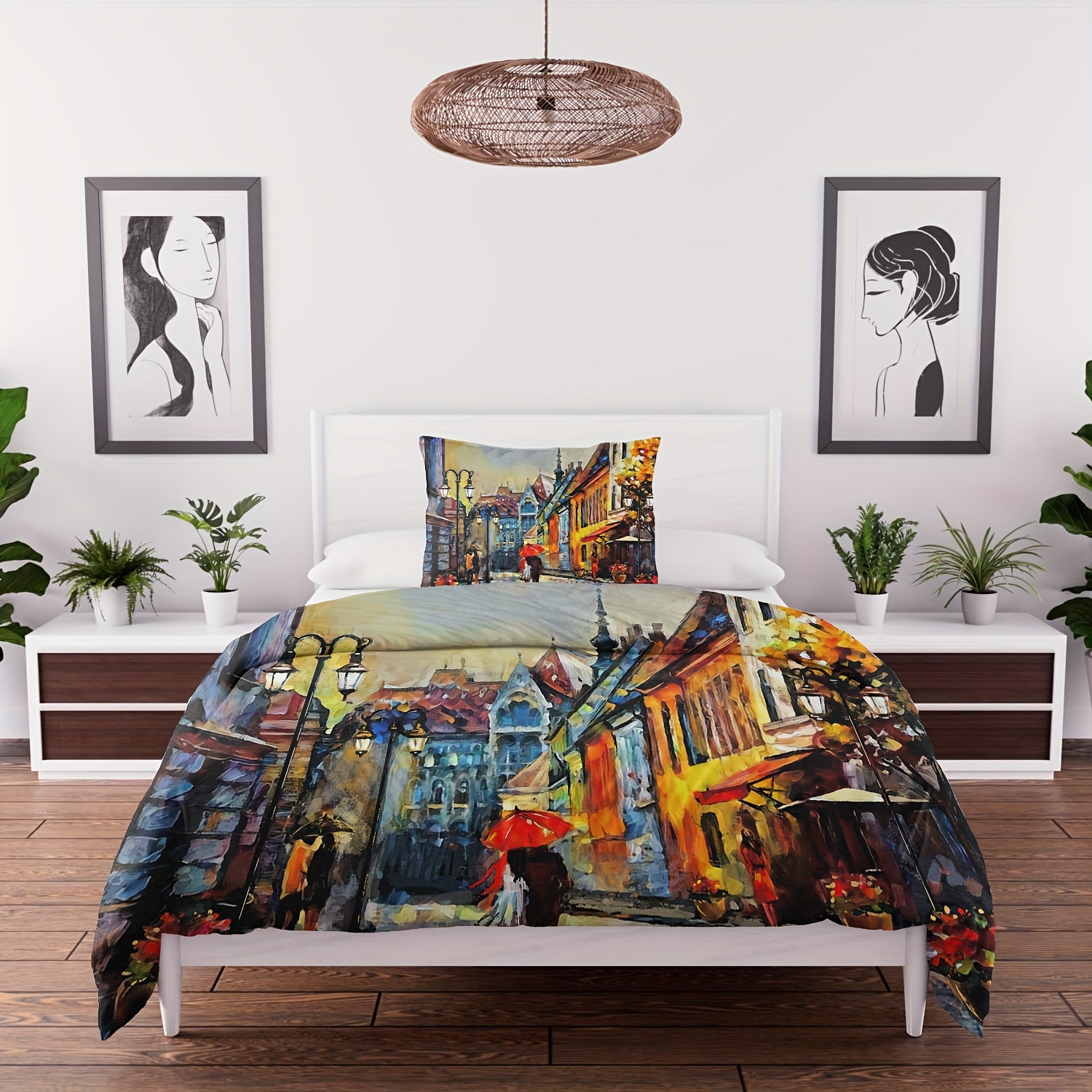 Image of Set Of 2 Or 3pcs Featuring An Oil Painting Style Printed Duvet Cover, Stylish Landscape Design, Soft And Breathable For Bedroom Decor (includes 1 Duvet Cover And 1 Pillowcases, Core Not Included)
