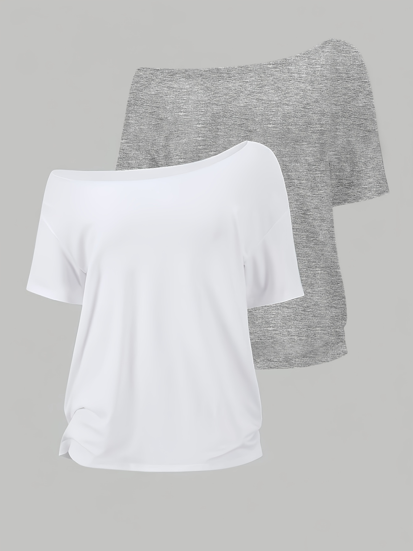 2pcs set of versatile womens casual off shoulder short sleeve t shirts solid color loose   breathable casual tee comfortable and all match spring summer daily wear womens t shirt