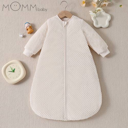 baby plush warm sleeping bag unisex solid checkered pattern comfortable autumn winter swaddling hidden zipper design loose fit for babys suitable for 0