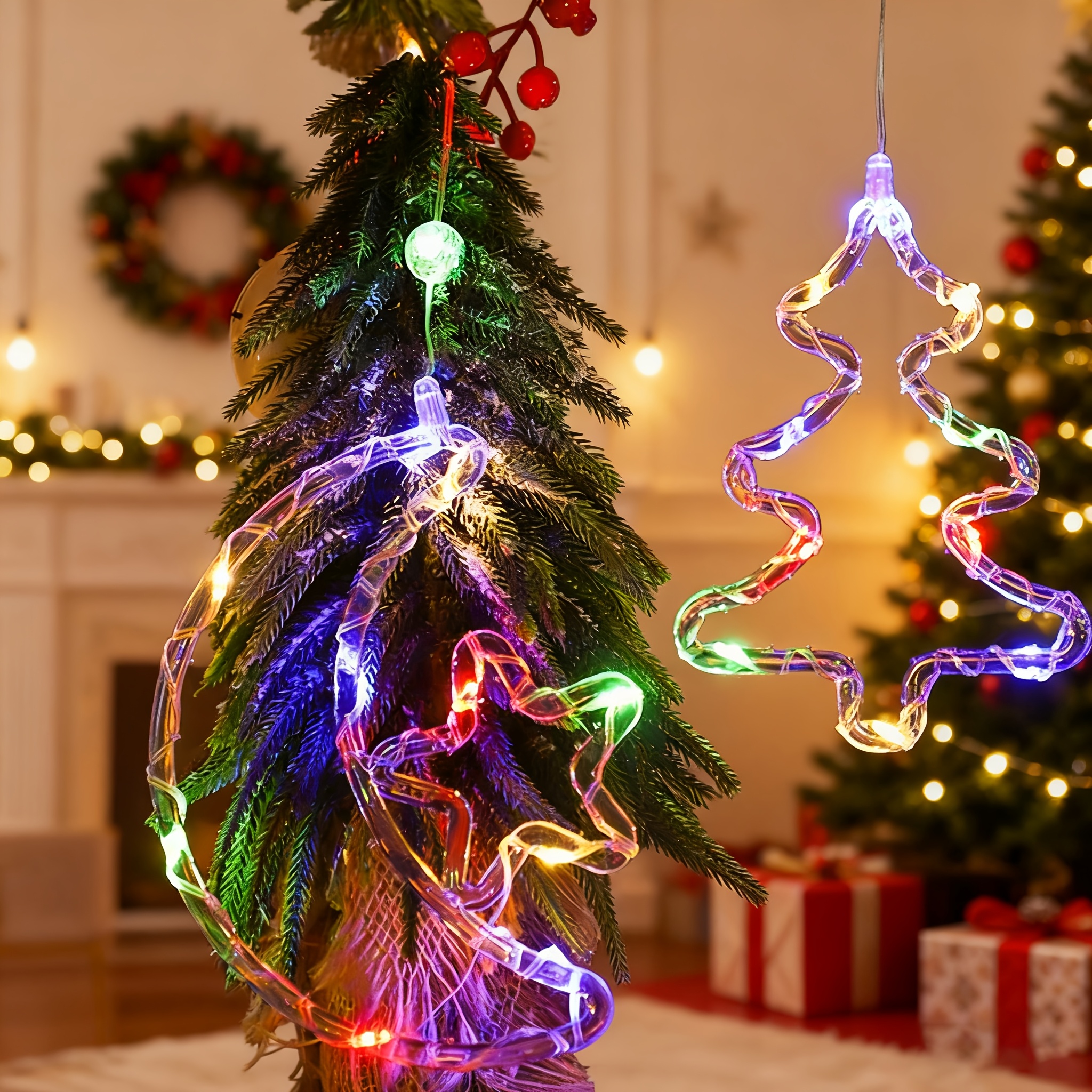 led christmas window lights suction cup lights battery powered fairy lights snowflake star christmas tree snowman reindeer bells hugging star shape indoor christmas string lights Product details 1