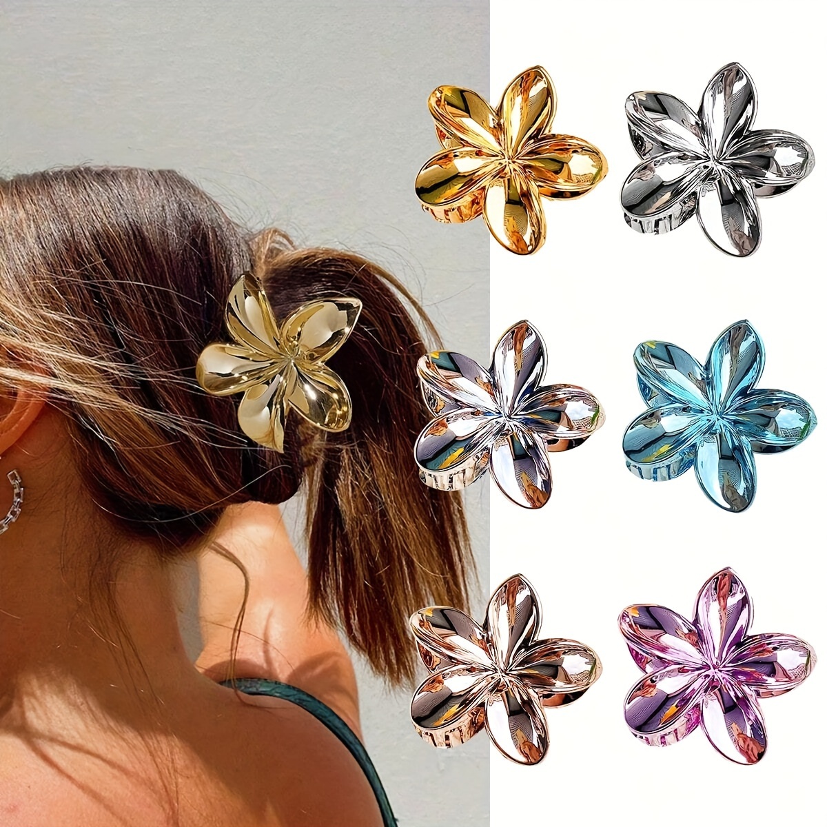 

6 Pcs Elegant And Sweet Plastic Flower Hair Clips With A Pop Of Color - Perfect For Adding A Touch Of Style To Your