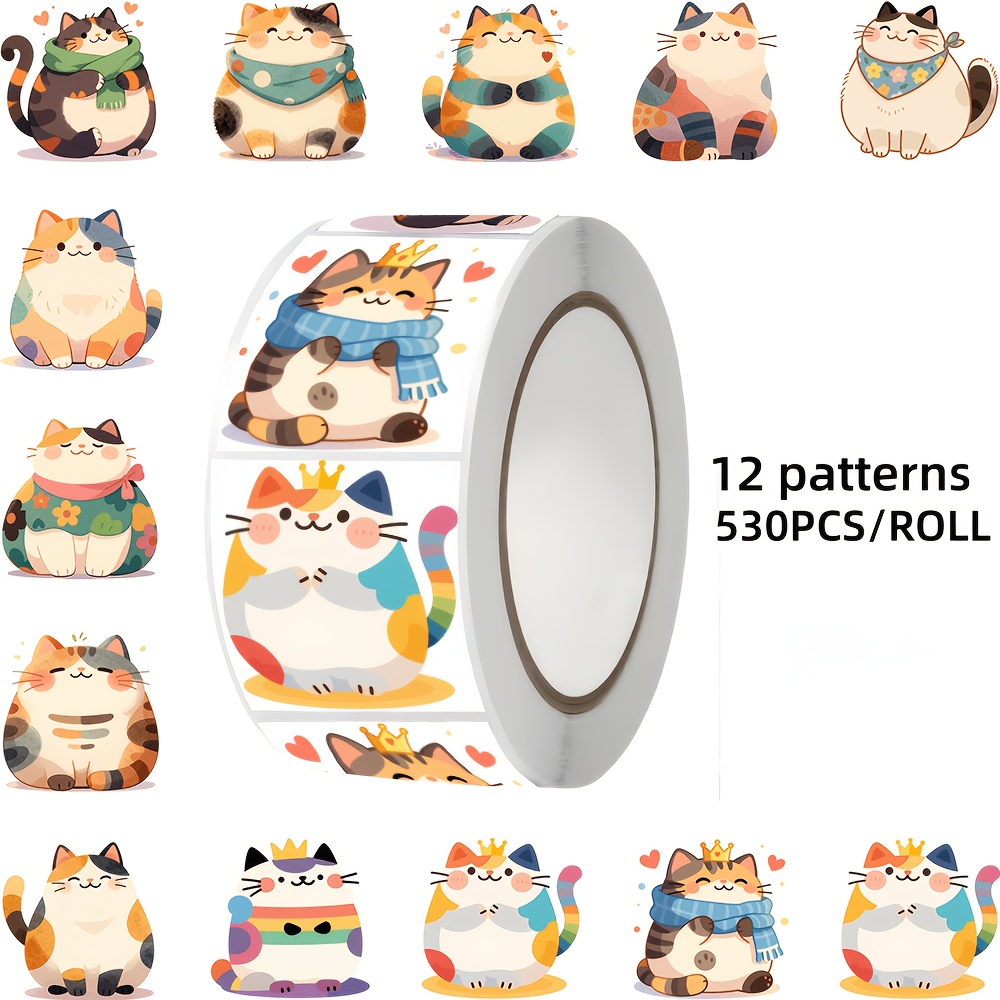 TEMU 530pcs Cat-themed Stickers, 12 Designs, Suitable For Laptops, Tablets, Notebooks, Envelopes, Gift Boxes, Luggage And Other Decorations, Ideal