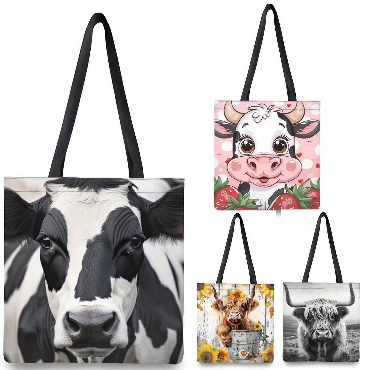 

Chic Cow Print Tote Bag - Leak-proof, Reusable Shopping & Shoulder Bag For Women And Teachers, 15.74x13.74 Inches, 1pc, Shopping Bag