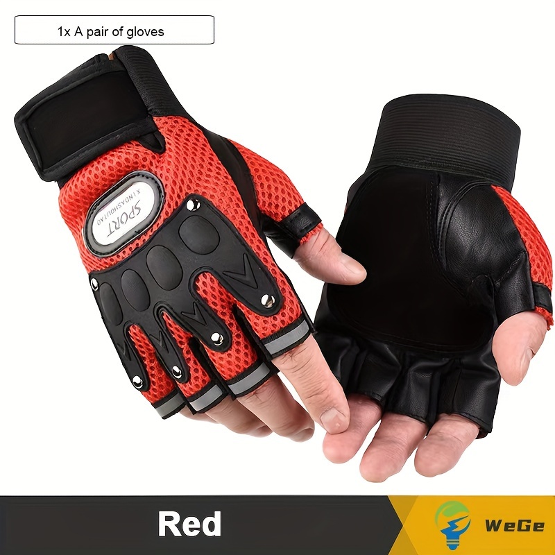 TEMU Half-finger Sports Gloves For Outdoor - Durable, - Cycling & Training Gloves //red