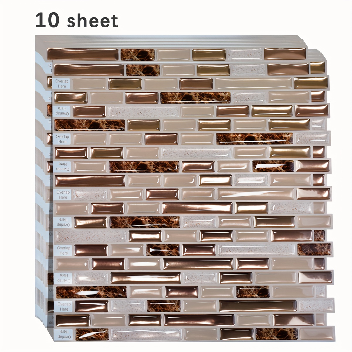 Image of 10pcs Of Golden 3d Self-adhesive Wall Tiles, Heat-resistant And Removable For Kitchen Backsplashes, Waterproof Bathroom Wall Tile Stickers